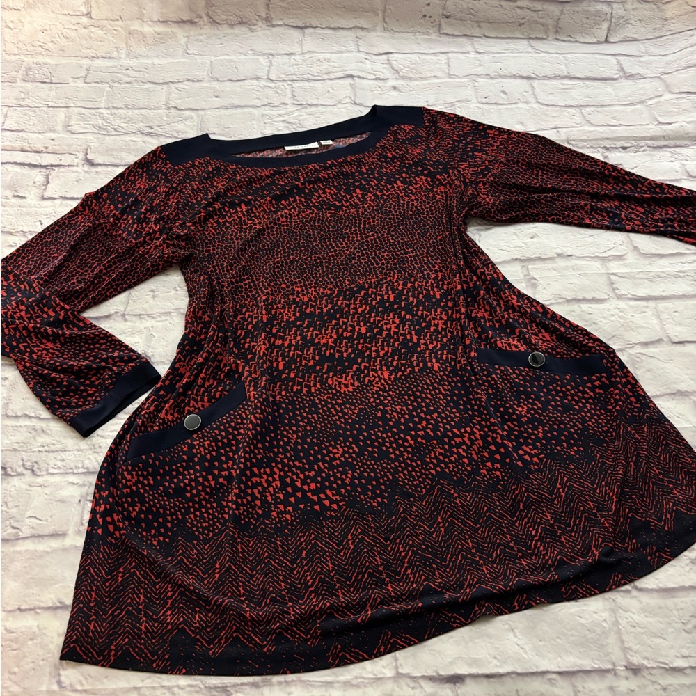 🔵 SUSAN GRAVER ”WORN ONCE” CURVY RED & BLUE FLAT POCKET Tunic